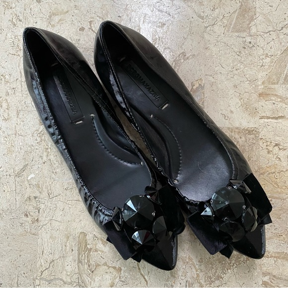 Elegant Ballerina Flat Black Pointed Toe Bow Rhinestones Brazil Size 7.5 B - Picture 4 of 12